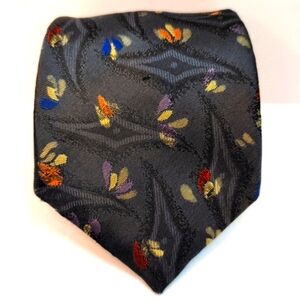 Derby Tie Black Floral Pattern Vintage Men’s Necktie 90s Polyester 60" x 3.5"